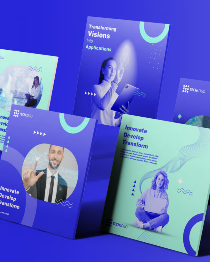 Canve blue social media design Canve blue social media design templates modern tech